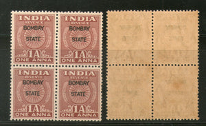 India Fiscal 1An Revenue Stamp O/P Bombay State BLK/4 MNH # 1920B