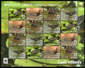 Cook Islands 2014 WWF Spotless Crake Birds Wildlife Animal Sc 1520-23 Sheetlet MNH # 19218
