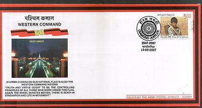India 2007 Western Command Soldier Coat of Arms Military APO Cover # 18027B