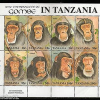 Tanzania 1992 Chimpanzees of Gombe Wildlife Animals Sc 876 Sheetlet MNH # 8194