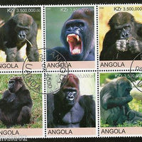 Angola 2000 Monkey Gorilla Wild Life Animal Setenant BLK/6 Cancelled # 13495