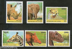 Guinea 1997 Elephant Leopard Giraffe Rhino Animal Wild Life Sc 1389-94 MNH #3545