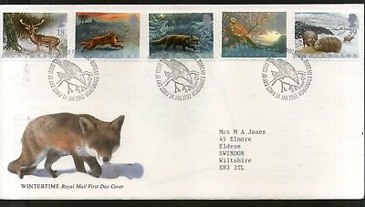 Great Britain 1992 Animals in Wintertime Fox Brown Hare Welsh Wildlife FDC #F117
