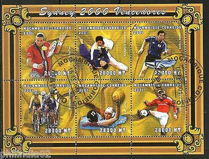 Mozambique 2001 Sydney Olympics Table Tennis Footballl Sc 1427a-f Sheetlet Canc.