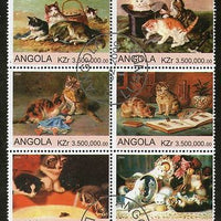 Angola 2000 Domestic Cats Animals Wild Life Setenant BLK/6 Cancelled # 13501