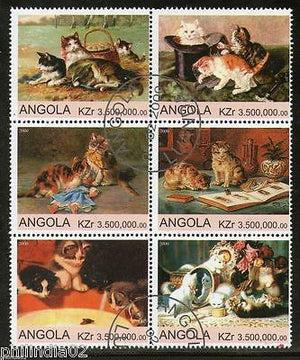 Angola 2000 Domestic Cats Animals Wild Life Setenant BLK/6 Cancelled # 13501