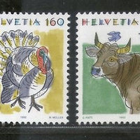 Switzerland 1992 Cattle Animals Cow Turkey Bird  2v MNH # 4369