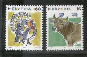 Switzerland 1992 Animals Cow Turkey Bird  2v MNH # 4369