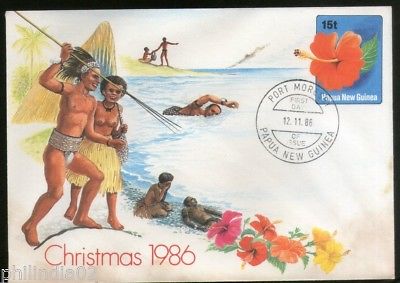 Papua New Guinea Legend of Hibiscus Christmas Postal Stationery Env FD Canc 7586