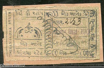 India Fiscal Dhrangadhra State 1An Revenue Court fee Stamp Type 5 KM 53# 1600A