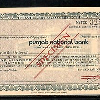 India Rs.100 Punjab National Bank Traveller's Cheques ' SPECIMEN ' RARE # 5823B