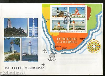 South Africa 1988 Lighthouses Architecture Map Sc 717a M/s on FDC # 15222