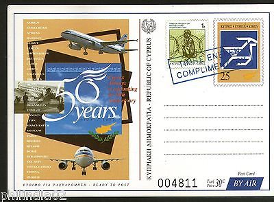 Cyprus 50 Years of Cyprus Airways Aviation Postage Paid Post Card # 8068