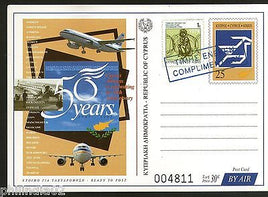 Cyprus 50 Years of Cyprus Airways Aviation Postage Paid Post Card # 8068