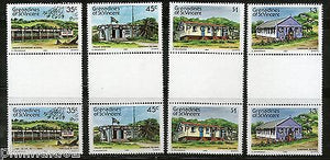 St. Vincent Grenadines 1984 Canouan Architecture SPECIMEN Gutter Pair MNH # 3447