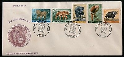 India 1963 Wild Life Preservation Lion Tiger Panda Elephant Ox Animals FDC #F392