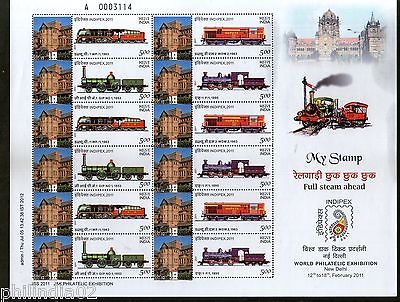 India 2011 My Stamp Full Steam Ahead Railway Amar Mahal Palace Sheetlet MNH