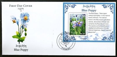 Bhutan 2017 Blue Poppy National Flowers Flora Plant M/s on FDC # F146