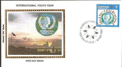 Guernsey 1985 Int Youth Year Emblem Colorano Silk Cover # 13286