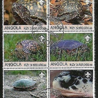 Angola 2000 Tortoise Reptiles Amphibians Fauna Setenant BLK/6 Cancelled # 13491