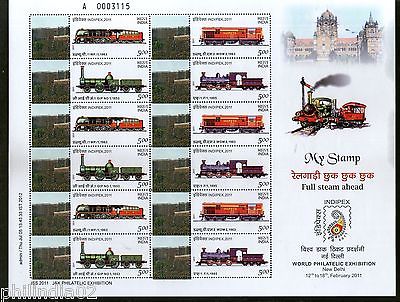 India 2011 My Stamp Full Steam Ahead Railway Bhimgarh Fort Jammu Sheetlet MNH