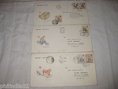 Czechoslovakia 1986 Toys UNICEF Child Survival set of 3 FDCs to India # 18500