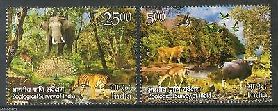 India 2015 Zoological Survey Wildlife Elephant Tiger Lion Peacock Deer 2v MNH