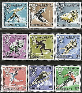 South Arabia - Mahara State 1968 Winter Olympic Games Skiing 9v Cancelled # 12914a