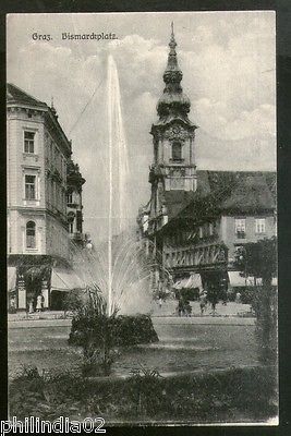 Austria 1921 Graz Bismarckplatz Fountain View Picture Post Card to Sweden #190