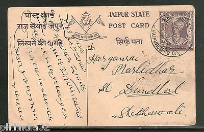 India Jaipur State ½An King Man Singh Postal Stationary Post Card Used # 16245D