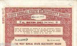 India 1985 West Bengal State Electricity Bonds 2nd Series Rs. 100000 # 10345O