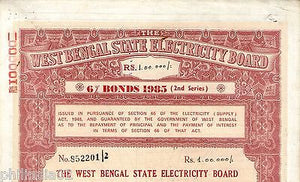 India 1985 West Bengal State Electricity Bonds 2nd Series Rs. 100000 # 10345O