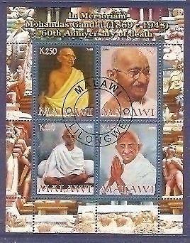 Malawi 2008 Mahatma Gandhi of India 4v Sheetlet M/s Cancelled
