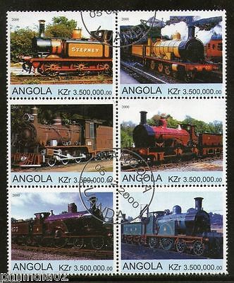 Angola 2000 Steam Locomotive Railway Transport Setenant BLK/6 Cancelled # 13488