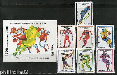 Malagasy 1991 Olympic Hockey Figure skating Skiing Sc 1037-44 M/s+7v MNH # 5125
