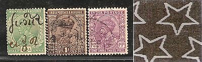 India 3 Diff KG V ½A 1A & 1A3p ERROR WMK - Multi Star Inverted Used as Scan 1308