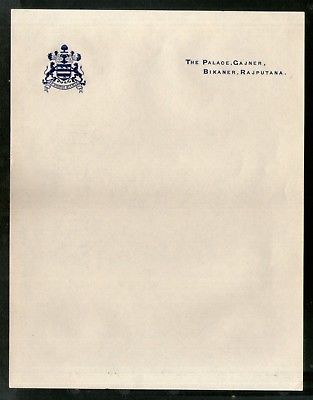 India The Palace Gajner Bikaner Rajputana Crested Letterhead Coat of Arms # 19159