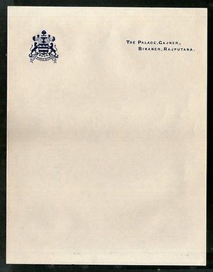 India The Palace Gajner Bikaner Rajputana Crested Letterhead Coat of Arms # 19159