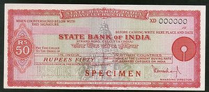 India Rs.50 State Bank of India Traveller's Cheques ' SPECIMEN ' RARE # 16131