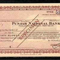 India Rs.50 Punjab National Bank Traveller's Cheques ' SPECIMEN ' RARE # 16221A