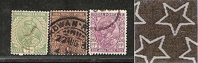 India 3 Diff KG V ½A 1A & 1A3p ERROR WMK - Multi Star Inverted Used as Scan 2665