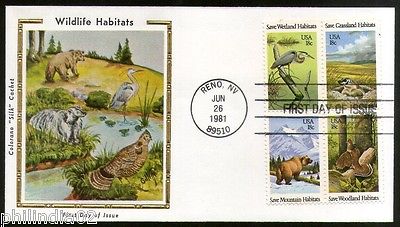United States 1980 Bear Bird Animal Wildlife Colorono Silk FDC Sc 1924a # 16189
