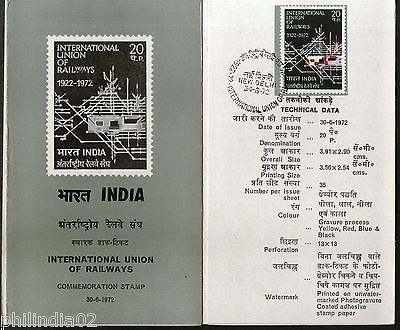 India 1972 International Union of Railway Phila-549 Cancelled Folder