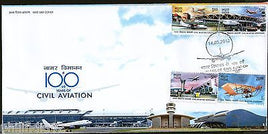 India 2012 100 Years of Civil Aviation Aeroplane Transport Phila-2751-54 FDC