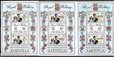 Anguilla 1981 Lady Diana Royal Wedding Prince Charls 3 Diff. M/s Set MNH # 6382