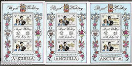 Anguilla 1981 Lady Diana Royal Wedding Prince Charls 3 Diff. M/s Set MNH # 6382