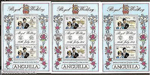 Anguilla 1981 Lady Diana Royal Wedding Prince Charls 3 Diff. M/s Set MNH # 6382