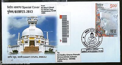 India 2013 Shanti Stupa Dhauli Buddha Buddism Bhupex Commercial Used Sp Cover 27