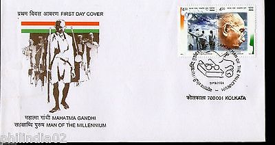 India 2001 Man of The Millennium - Mahatma Gandhi Se-tenant Phila-1855 FDC