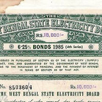 India 1985 West Bengal State Electricity Bonds 4th Series Rs. 10000 # 10345L
